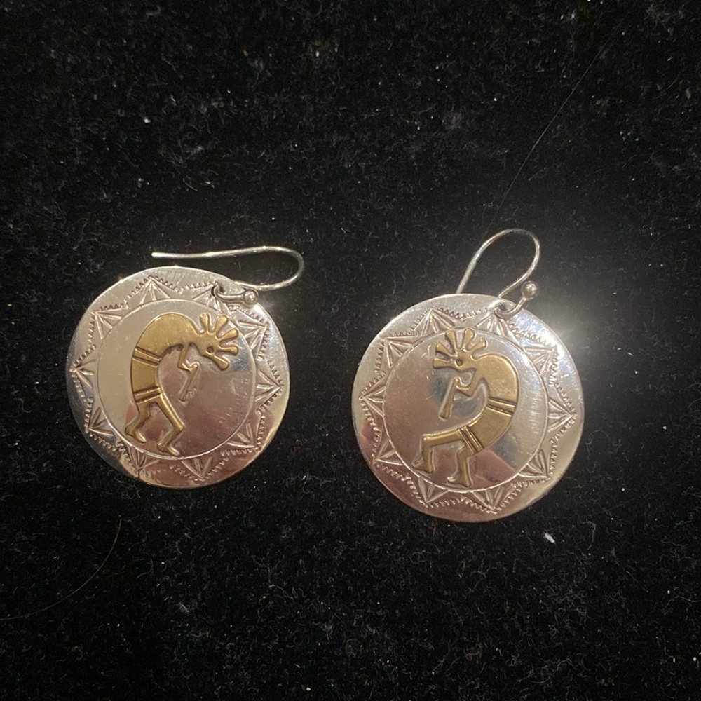 Silver and Brass Kokopelli Earrings